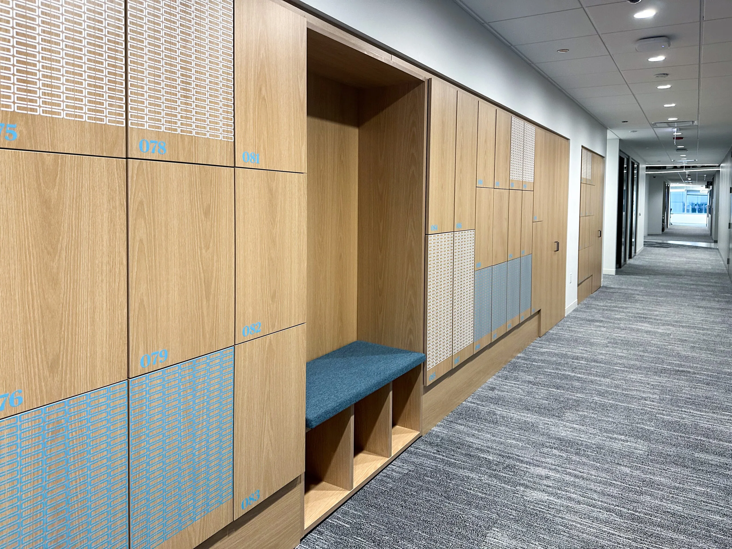 Chubb Chicago end-of-trip locker run with integrated bench